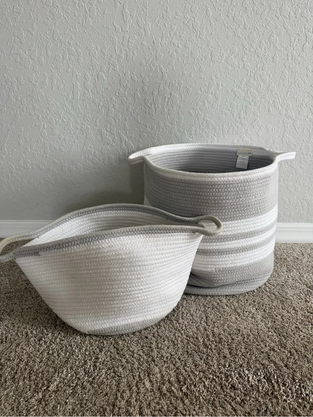 Pottery Barn Kids Neutral Gray and White Rope Storage Baskets - Set of 2